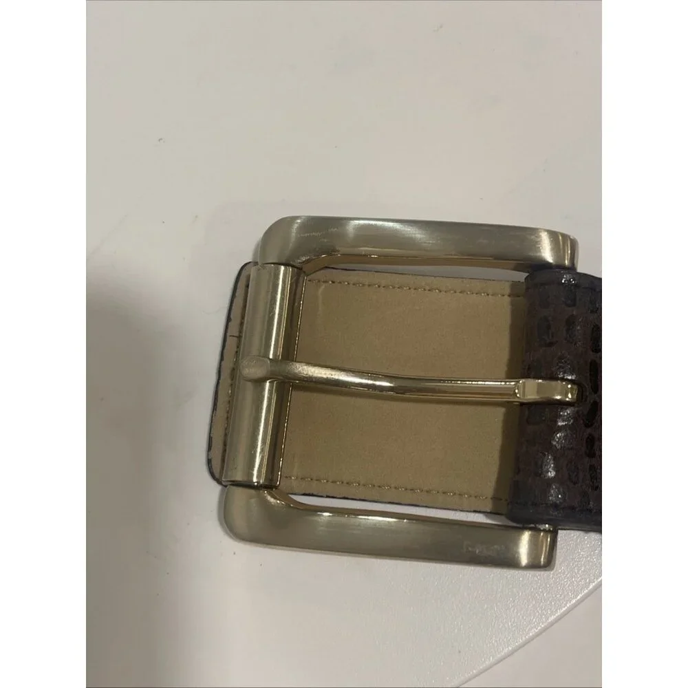NINE WEST LEATHER PATCHWORK BROWN BELT WOMEN COWHIDE GOLD BUCKLE‎ SMALL PELLING
